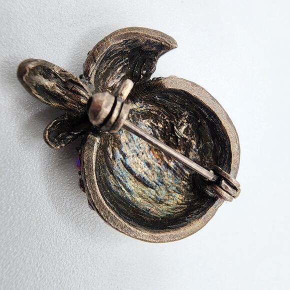 Laila Rowe Apple Brooch Aurora Borealis Crystal Pavé Red Fruit Pin 1" - Picture 3 of 5